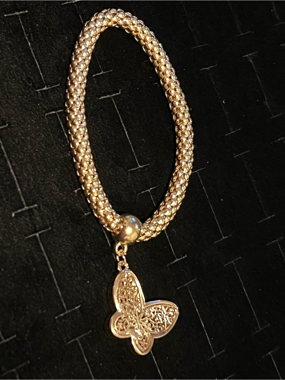 Rose Gold toned Butterfly Charm Braided Stretch Bracelet - Women Jewelry